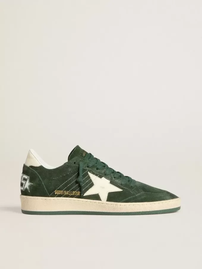 Zapatillas Ball Star para mujer en ante verde con estrella y lengüeta en el talón de cuero blanco
