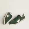Zapatillas Ball Star para mujer en ante verde con estrella y lengüeta en el talón de cuero blanco
