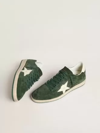 Zapatillas Ball Star para mujer en ante verde con estrella y lengüeta en el talón de cuero blanco