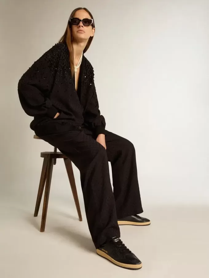 Zapatillas Ball Star para mujer en napa negra con estrella brillante negra y lengüeta de ante en el talón Zapatillas Ball Star para mujer en napa negra con estrella brillante negra y lengüeta de ante en el talón