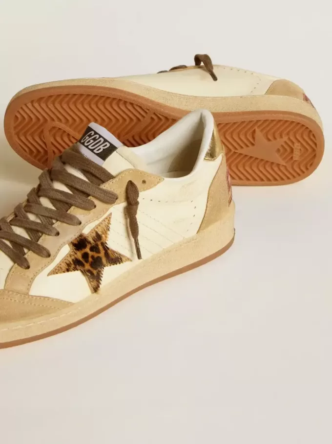 Zapatillas Ball Star para mujer en napa y ante con estrella de piel de potro y lengüeta metálica en el talón
