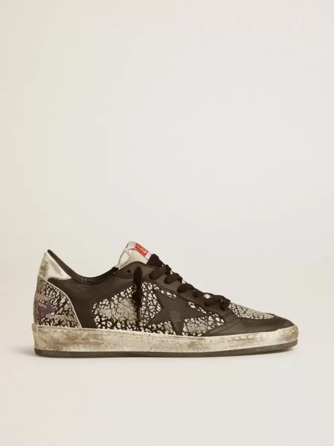 Zapatillas Ball Star para mujer en piel con estampado de elefante y estrella de piel negra