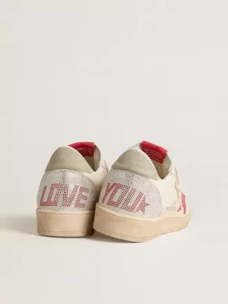 Zapatillas Ball Star para mujer para San Valentín con estrella de cuero rojo y letras Swarovski rojas