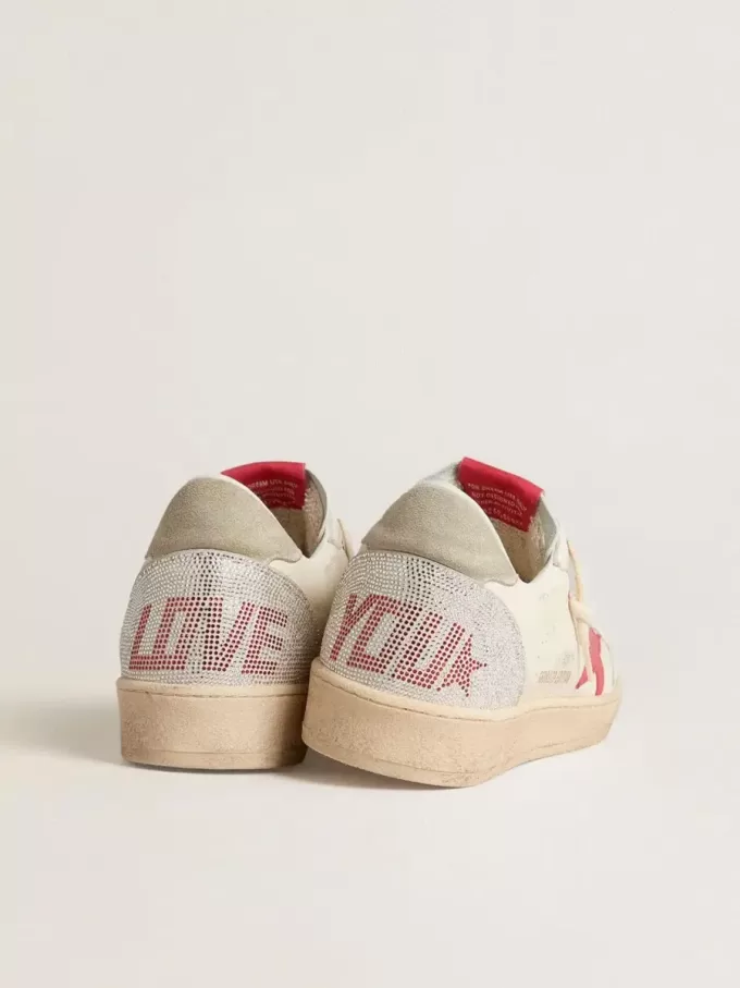 Zapatillas Ball Star para mujer para San Valentín con estrella de cuero rojo y letras Swarovski rojas