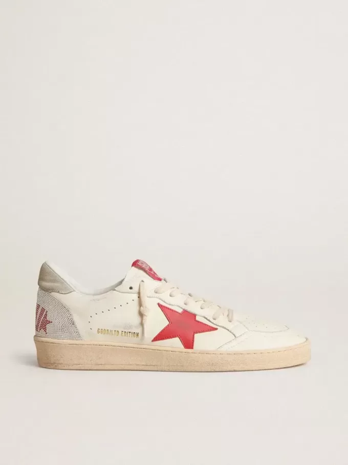 Zapatillas Ball Star para mujer para San Valentín con estrella de cuero rojo y letras Swarovski rojas