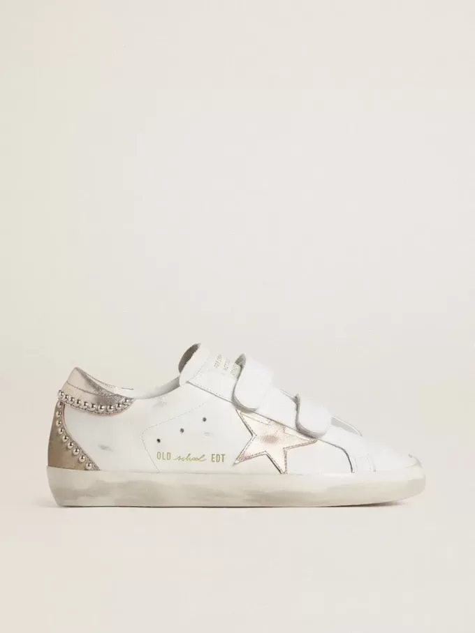 Zapatillas Old School LTD para mujer con estrella y lengüeta en el talón de cuero metalizado en oro rosa