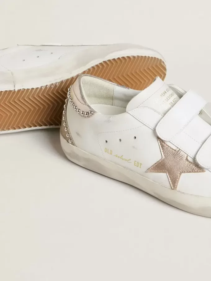 Zapatillas Old School LTD para mujer con estrella y lengüeta en el talón de cuero metalizado en oro rosa