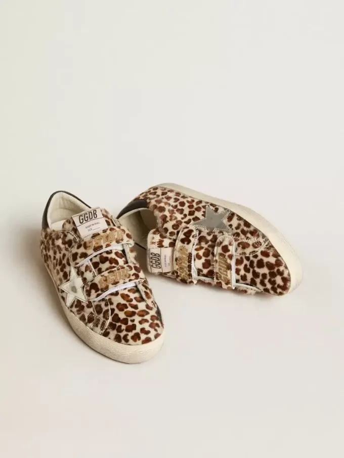 Zapatillas Old School LTD para mujer en piel de potro con estrella plateada y lengüeta de cuero en el talón