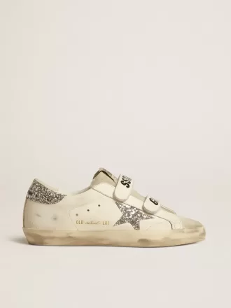 Zapatillas Old School para mujer con estrella plateada brillante y lengüeta de ante gris hielo