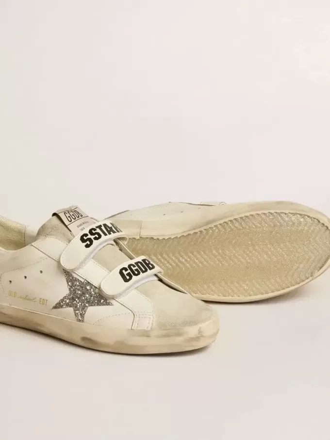 Zapatillas Old School para mujer con estrella plateada brillante y lengüeta de ante gris hielo