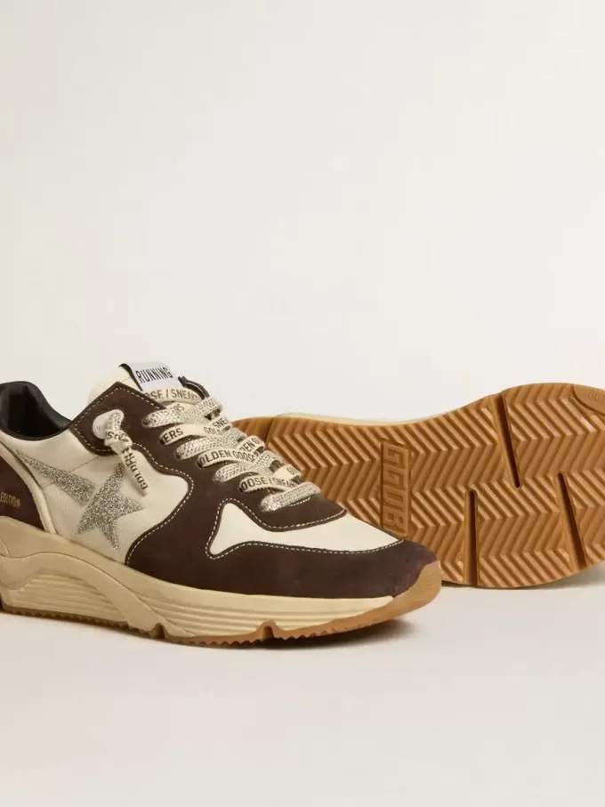 Zapatillas Running Sole LTD para mujer en napa y ante marrón con estrella de cristal Swarovski