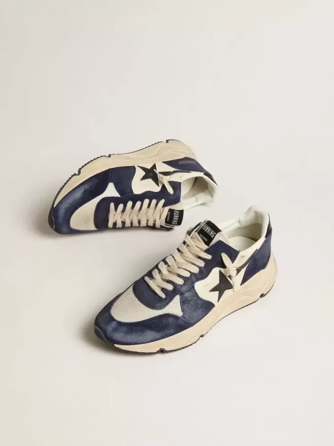 Zapatillas Running Sole para hombre en piel napa negra y beige con estrella negra y lengüeta en el talón