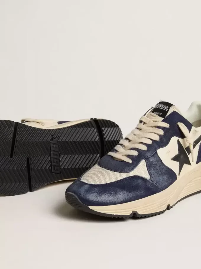 Zapatillas Running Sole para hombre en piel napa negra y beige con estrella negra y lengüeta en el talón