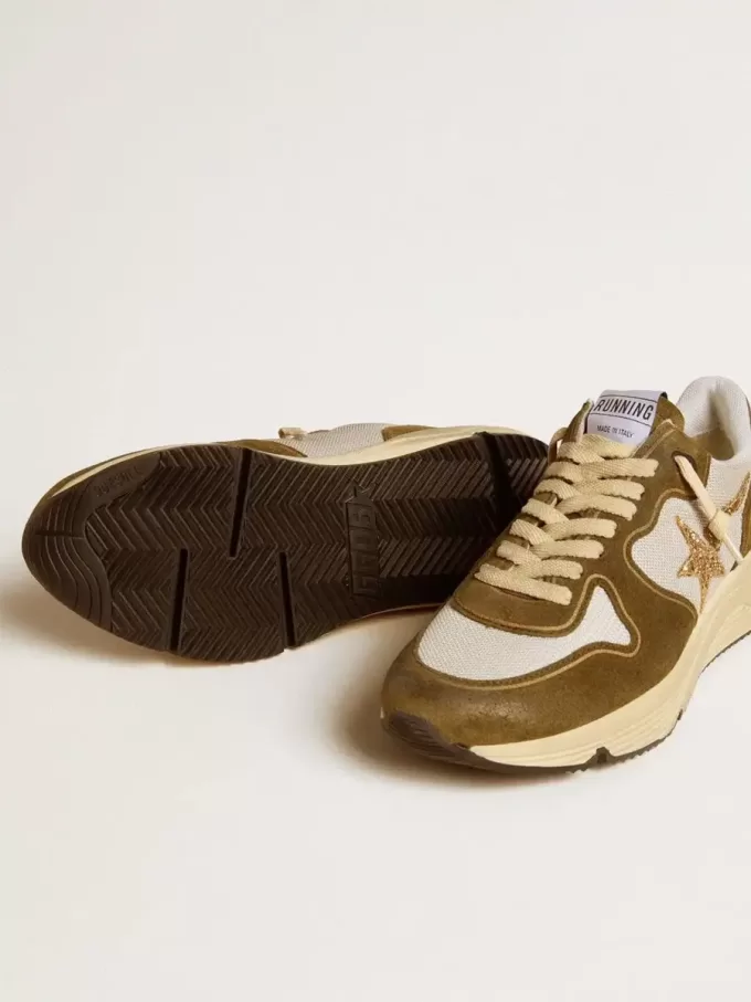 Zapatillas Running Sole para mujer en ante marrón y malla con estrella dorada brillante