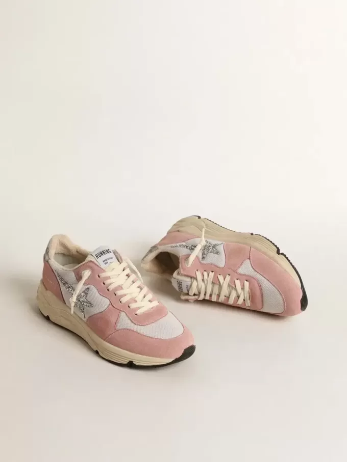 Zapatillas Running Sole para mujer en malla gris y ante con estrella plateada brillante