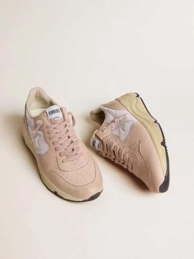 Zapatillas Running Sole para mujer en malla y nubuck con estrella de cuero metalizado plateado