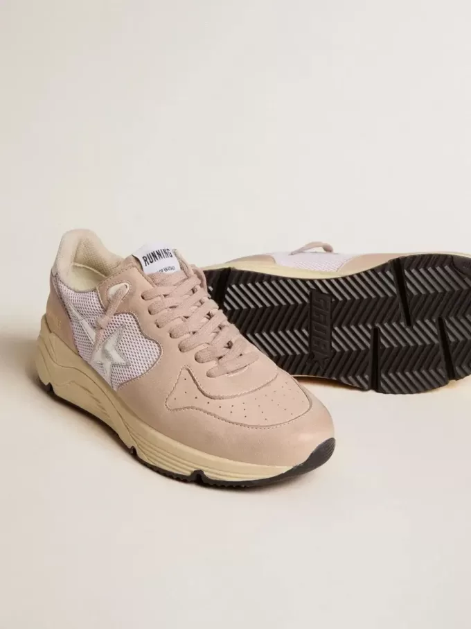 Zapatillas Running Sole para mujer en malla y nubuck con estrella de cuero metalizado plateado