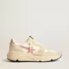 Zapatillas Running Sole para mujer en nailon beige con estrella y lengüeta en el talón de piel rosa