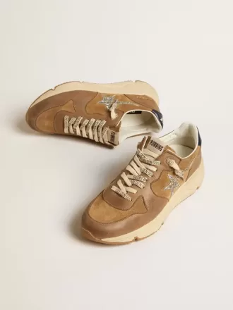 Zapatillas Running Sole para mujer en piel napa y ante color tabaco con estrella plateada brillante