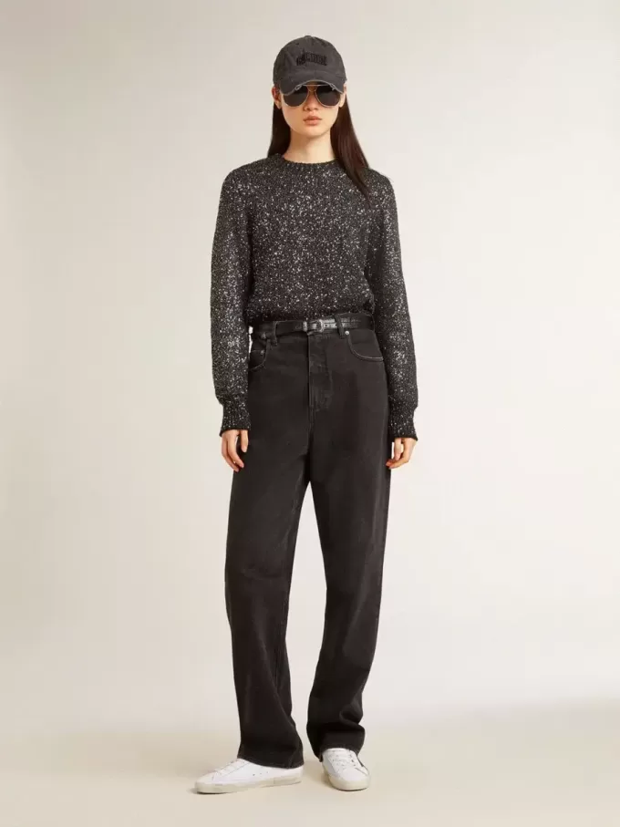 Zapatillas Super-Star para mujer con estrella de cristal Swarovski negro y lengüeta en el talón