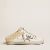 Zapatillas Super-Star Sabot para mujer en piel blanca y forro de borreguillo
