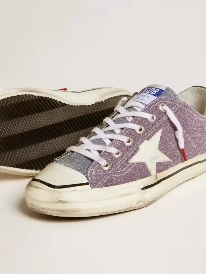 Zapatillas V-Star LAB para hombre en piel lila y purpurina con estrella blanca y lengüeta plateada con purpurina Zapatillas V-Star LAB para hombre en piel lila y purpurina con estrella blanca y lengüeta plateada con purpurina