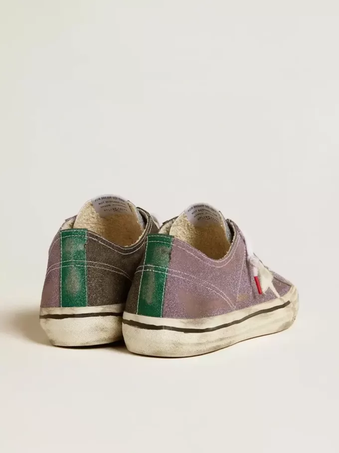 Zapatillas V-Star LAB para hombre en piel lila y purpurina con estrella blanca y lengüeta plateada con purpurina Zapatillas V-Star LAB para hombre en piel lila y purpurina con estrella blanca y lengüeta plateada con purpurina