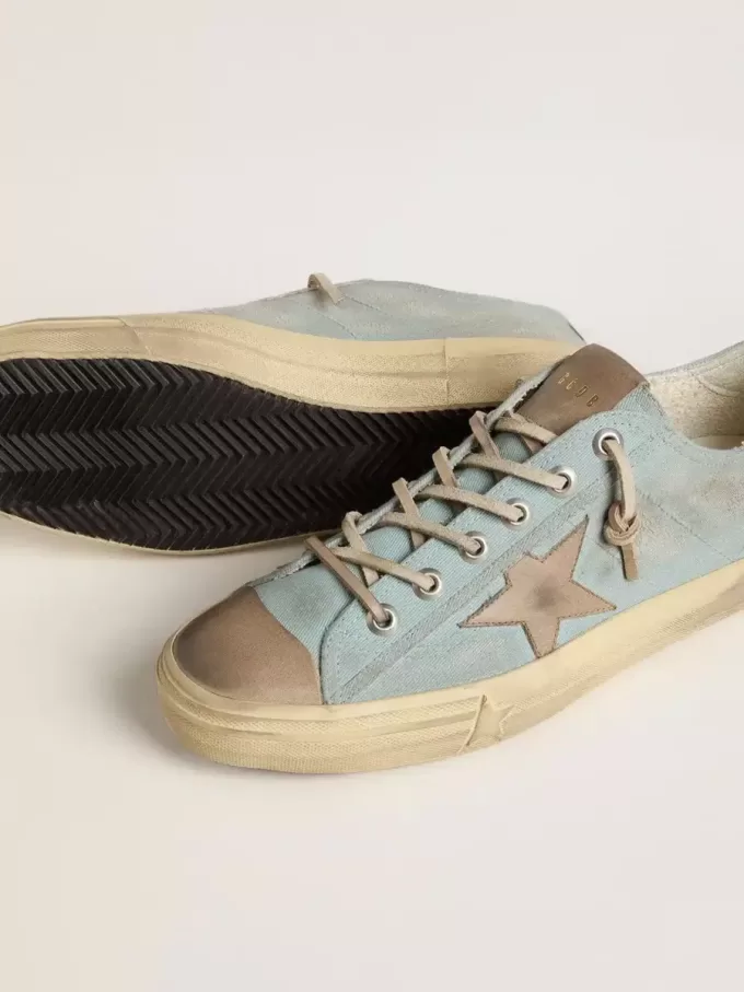 Zapatillas V-Star para hombre en lona azul claro con estrella de piel gris paloma