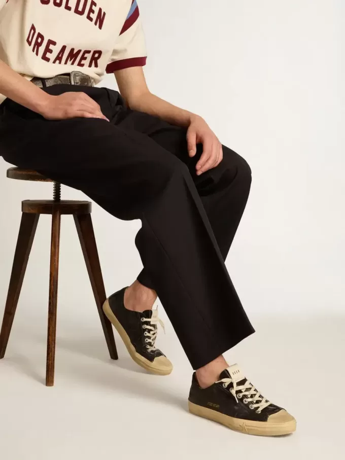 Zapatillas V-Star para hombre en piel napa negra con estrella de piel negra Zapatillas V-Star para hombre en piel napa negra con estrella de piel negra