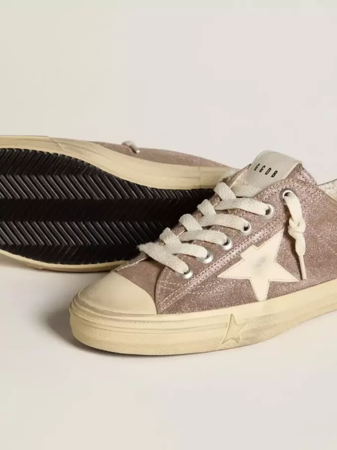 Zapatillas V-Star para mujer en ante metalizado marrón claro con estrella de cuero color crema