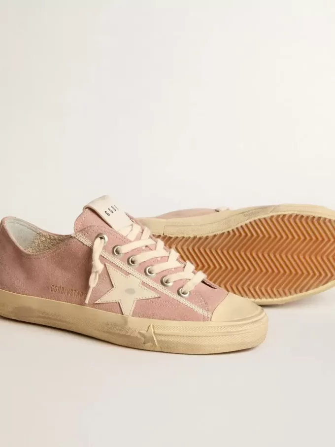 Zapatillas V-Star para mujer en ante rosa con estrella de piel color crema