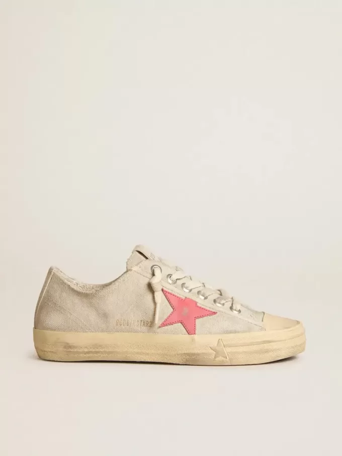 Zapatillas V-Star para mujer en lona gris claro con estrella de cuero rojo