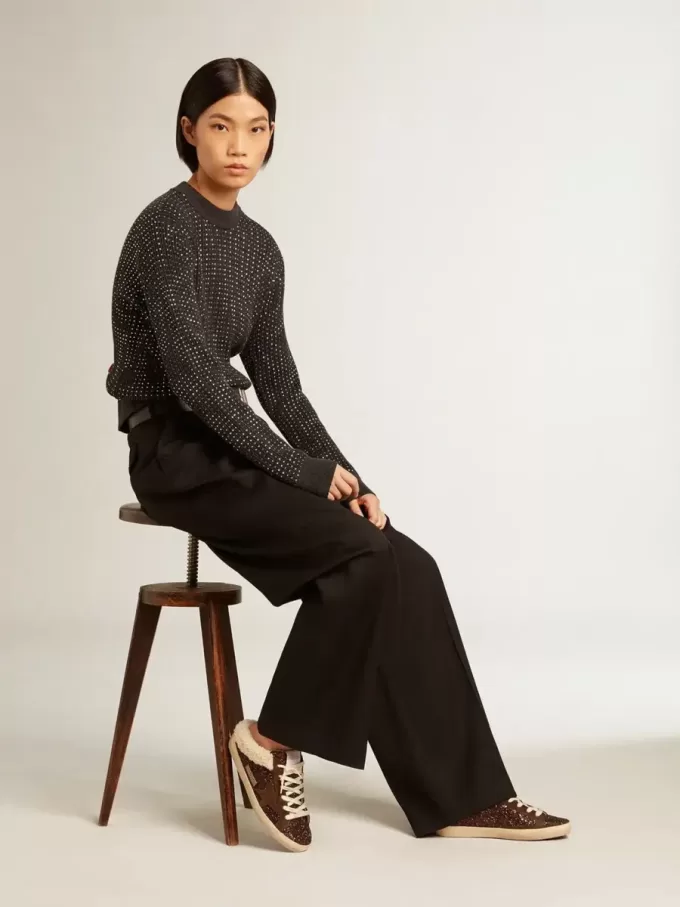 Zuecos Super-Star con purpurina, estrella marrón y forro de borreguillo